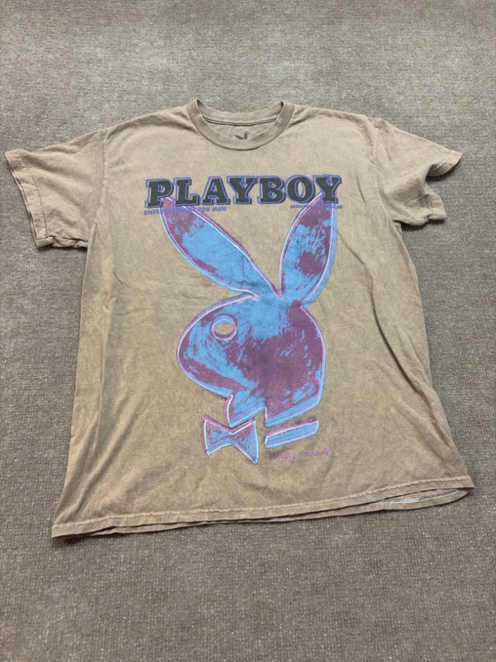 Playboy Graphic Tee Medium Distressed Wash Bunny Logo Y2K Streetwear Shirt 0859